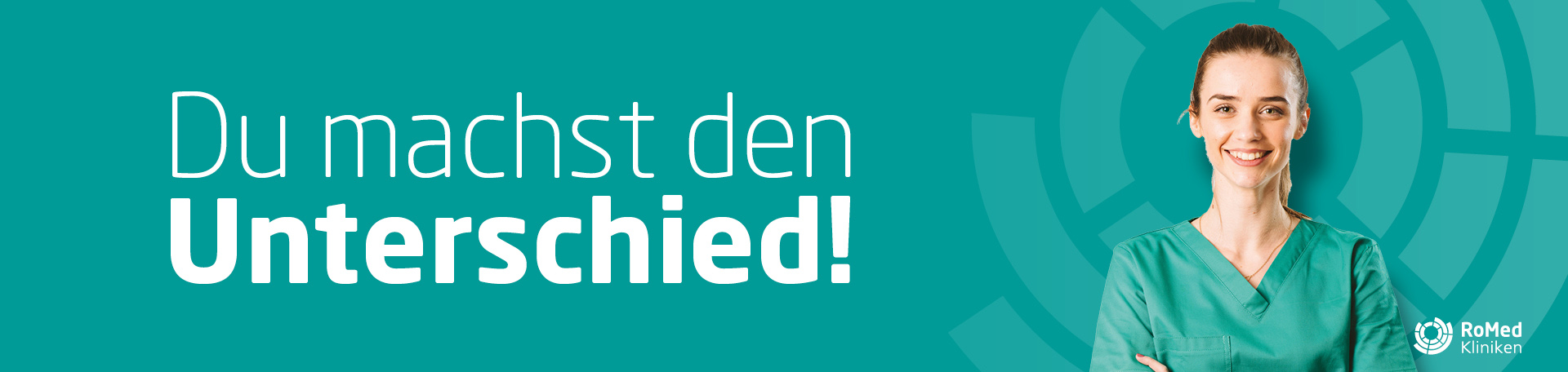 RoMed Kliniken Job-Banner mit lächelnder Frau: Du machst den Unterschied